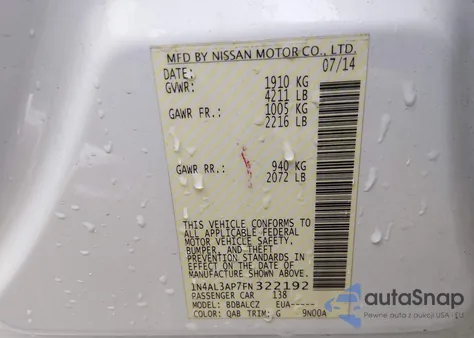 2015 Nissan Altima 2.5 S from USA, damaged, VIN 1N4AL3AP7FN322192